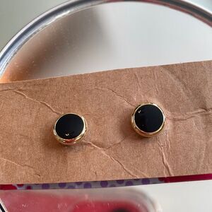 Two gold tone & black round tuxedo shirt studs